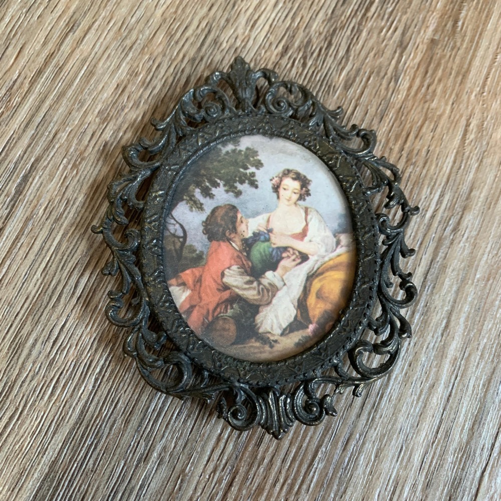 Vintage Italian Rococo-Style Romantic Ornate Brass Frame Made in Italy 3"